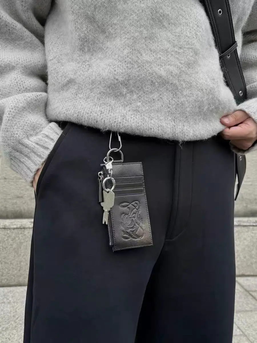 Cgyydscleanfit Bag Iris Vintage Card Holder Top Layer Cowhide Tumbled Vintage Embossed Embroider