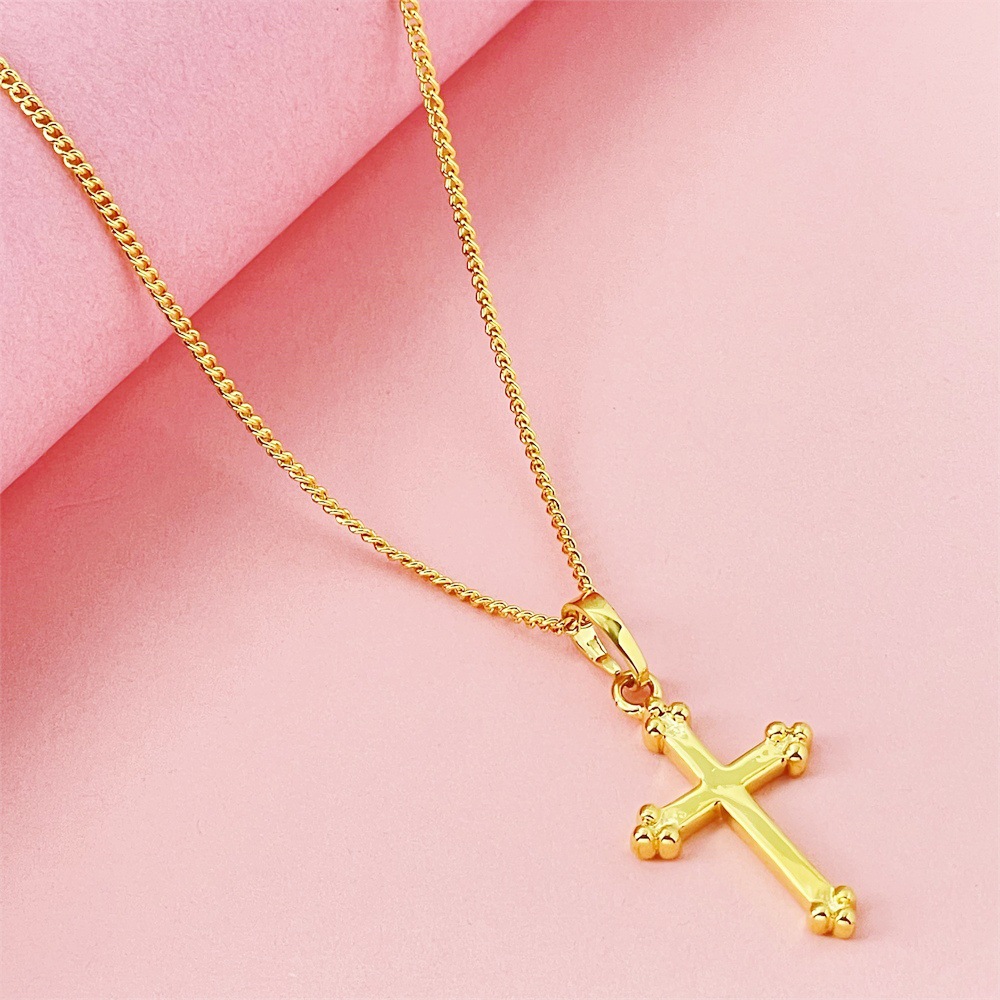 Cross-border Europe and the United States 24k gold-plated necklace vacuum plated copper gold-plated delicate cross pendant necklace in stock supply