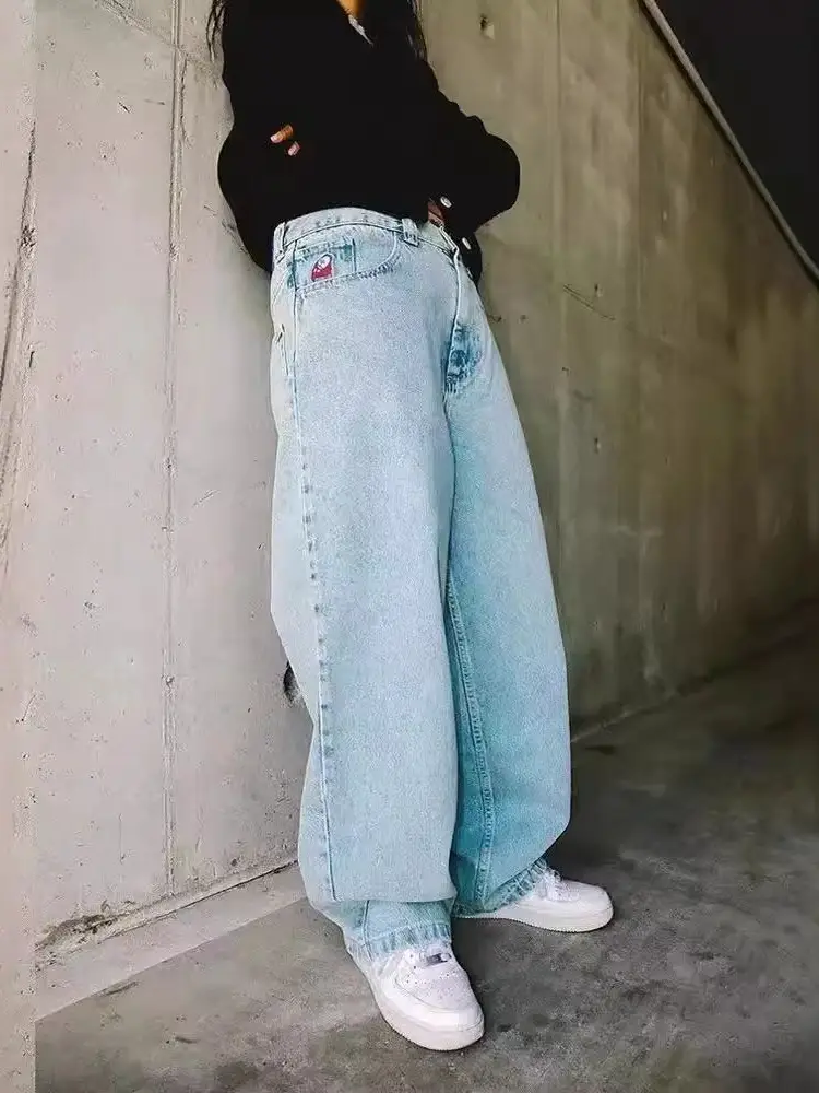 Harajuku Gothic Pocket Loose Jeans Pants Men's Cross-border E-commerce JNCO Pants Y2K Hip Hop 2024