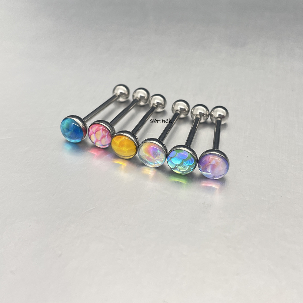 ins hot European and American popular titanium steel multi-color human fish Lin zircon tongue nail external thread stainless steel puncture jewelry