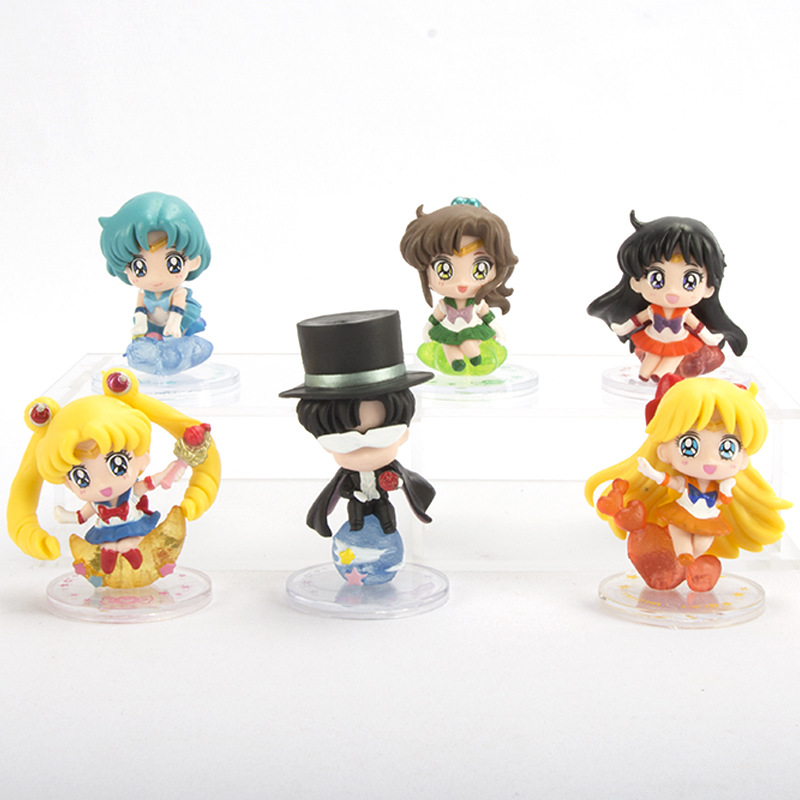 6 Sailor Warrior Handmade Anime Q Version Moon Hare Water Ice Moon Model Toy Cake Decorative Ornaments Doll