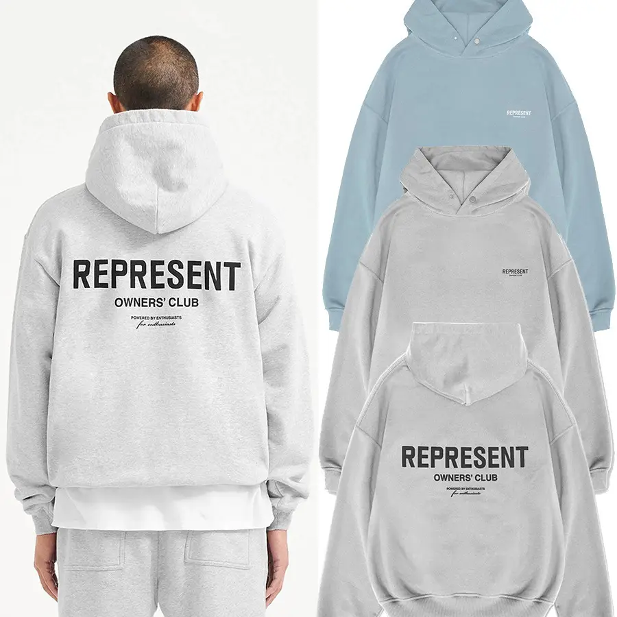 跨境高街Represent 经典标语字母连帽卫衣宽松潮牌情侣男女帽衫