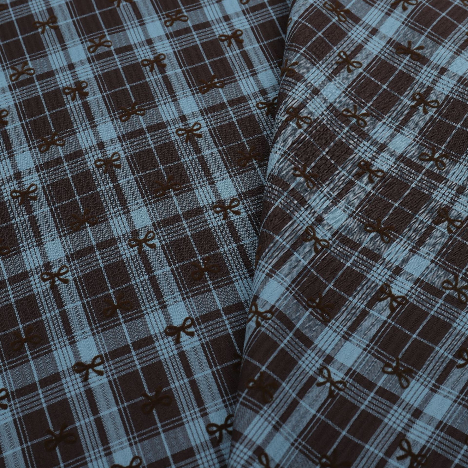 Korean Style Atmosphere Sense College Style Bow Plaid Long Sleeve dress Retro Western Style Shirt dress Fabric