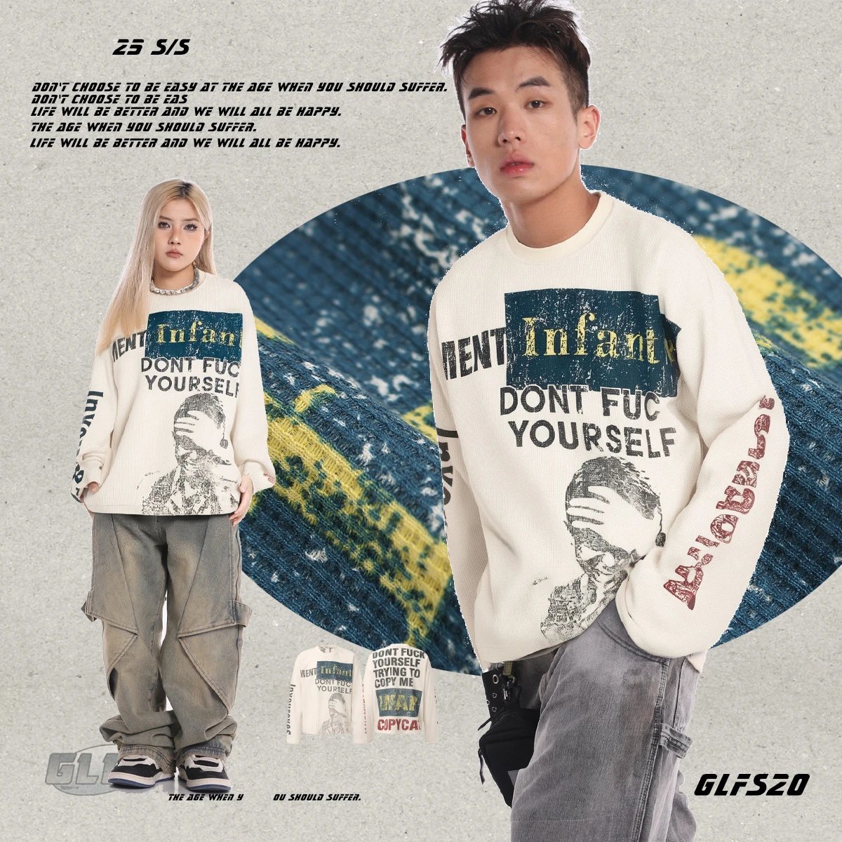 Lazy American round-neck sweater trend street fried street print autumn and winter men's long-sleeved shirt