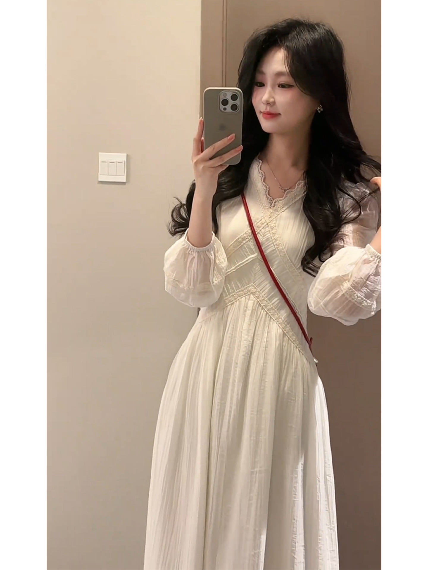 2026 New Stylish White Long-Sleeve Waist-Cinching Dress for Women, Early Spring French-Style First Love Fairy Long Dress, Unique