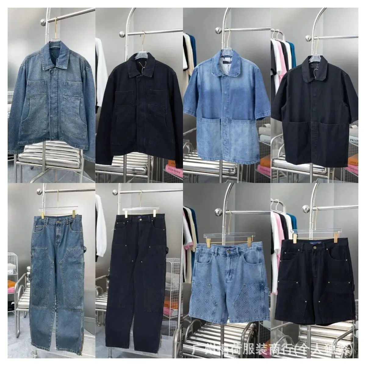 【DX4】经典重工浮雕工装衬衫马甲牛仔裤套装