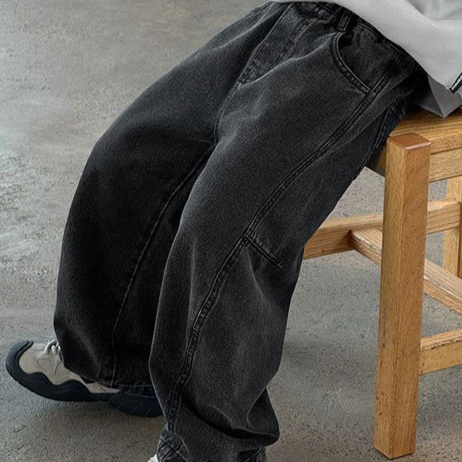 Spring and Autumn Children's Denim Pants for Boys and Girls, Stylish and Trendy Korean-Style Patchwork Loose Straight Wide-Leg Pants
