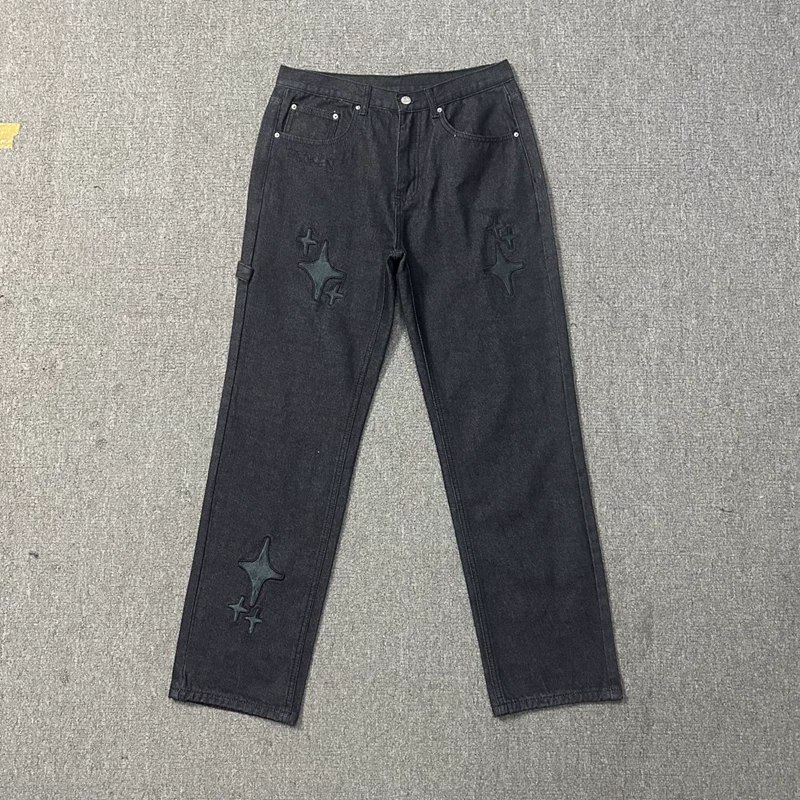 Star Embroidered High Street Casual Men's and Women's Loose Straight Jeans