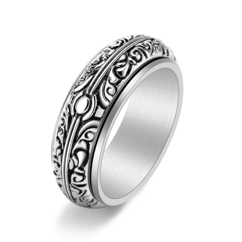 European and American ring men's retro astronomical ball rotatable ring classical pattern personality titanium steel jewelry trend in stock