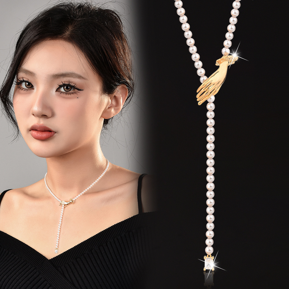 Direct selling "high version does not fade 18k gold thickness 0.05 electrophoresis throwing number 4" hand in hand pearl necklace