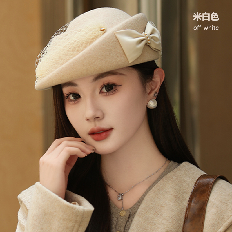 Australian Wool Fashion Hat Children's Autumn and Winter Felt Hat Mesh Dinner Hat Bow Beret Batch Custom Made