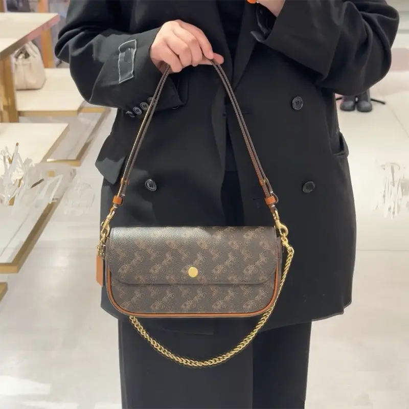 2025 New Carriage Printed Brook Flap Baguette Bag Light Luxury Shoulder Crossbody Chain Armpit Bag Female
