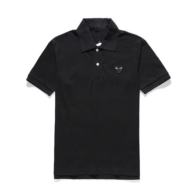 Heiplay Japanese Fashion Brand Peach Heart Men's and Women's Pure Cotton Lapel Love Short-sleeved Black Embroidered Black Heart Polo Shirt