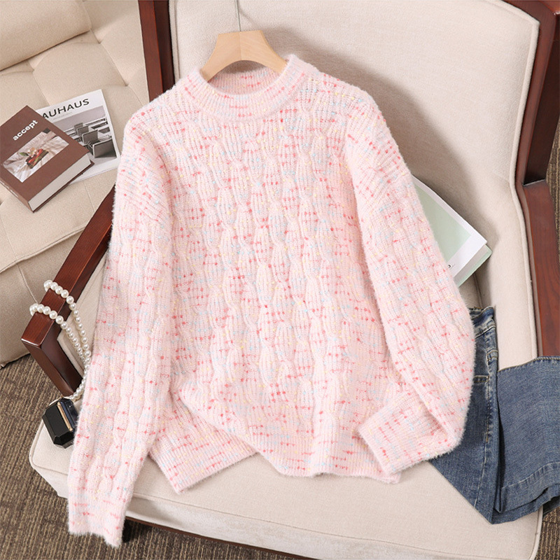 Crewneck Pullover Thickened Sweater Women's Autumn and Winter New Twist Craft Loose Western Style Fresh Style Outer Wear Knitted Top