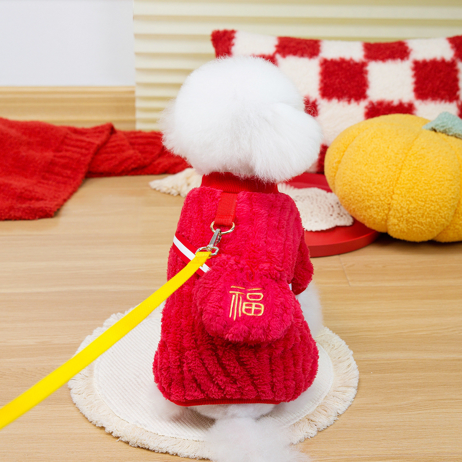 Pet Dog New Year Clothes Cat Clothes Teddy Small Dog Casual Winter Warm 25 Pocket Four-Leg Fleece