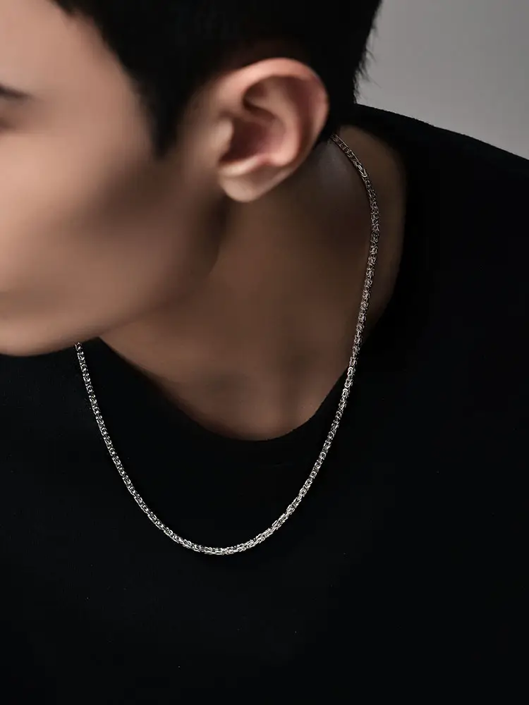 Mysh Sterling Silver Necklace Men Keel Chain Trendy Stylish Sweatshirt Sweater Chain Versatile Retro Niche Pendant Accessories