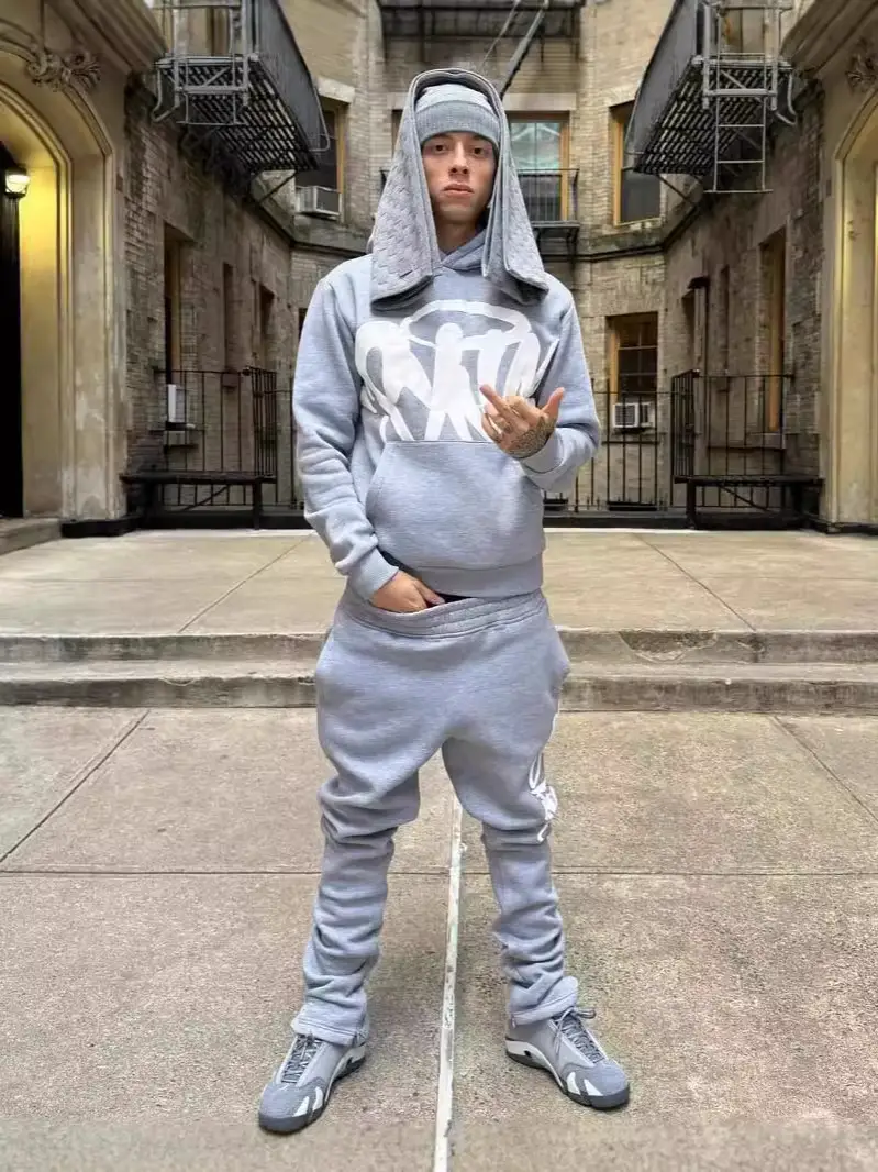 American Style Retro Personalized Street Hip-Hop Cross-Border Fashion in Autumn European Printed Hooded Sweat suit Men's and Women's Fashion