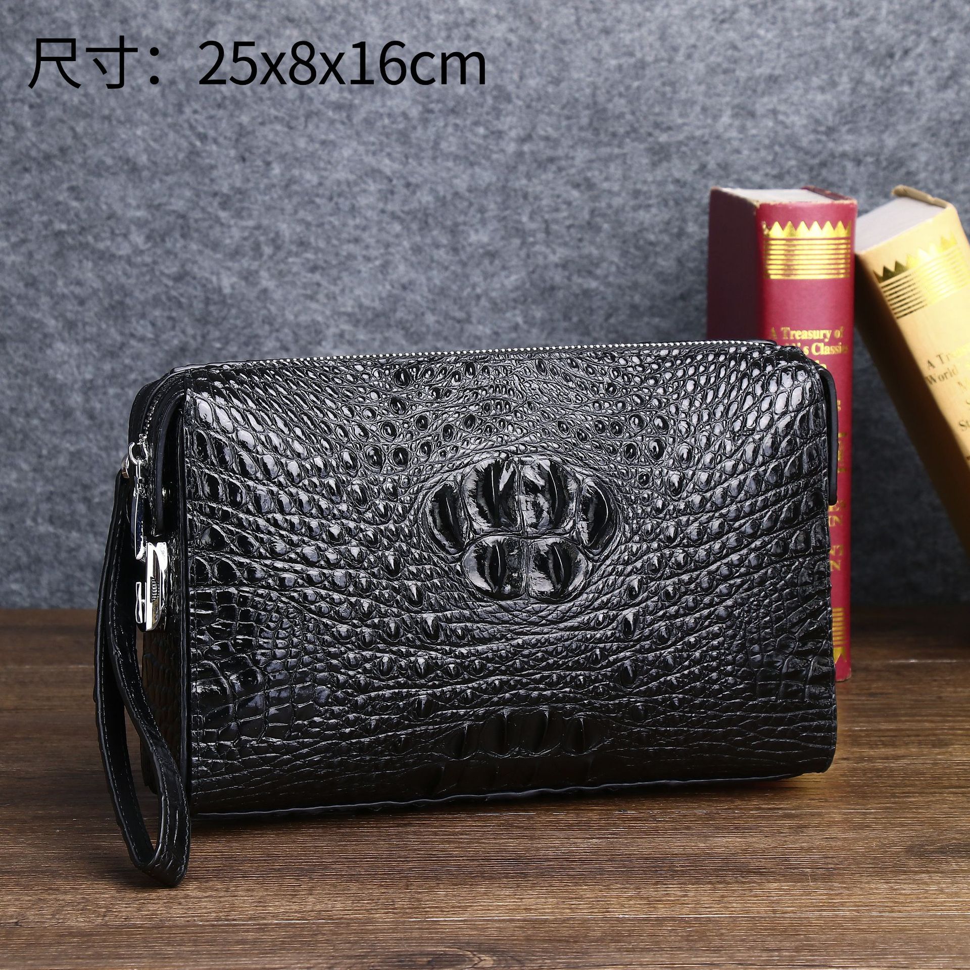 New crocodile skull pattern men's large handbag large capacity password lock clutch wallet business large bag factory