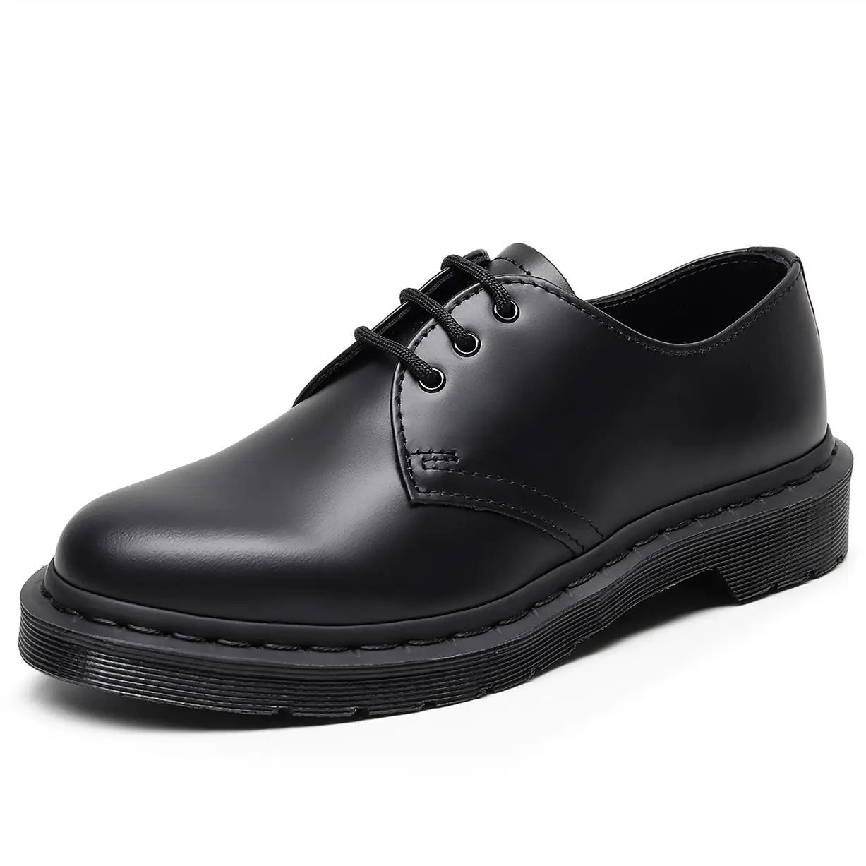 Epiden 1461 Low-top Small Leather Shoes Women's Genuine Leather British-style plus size Pure Black Round Toe Men's Couple's Casual Workwear Shoes