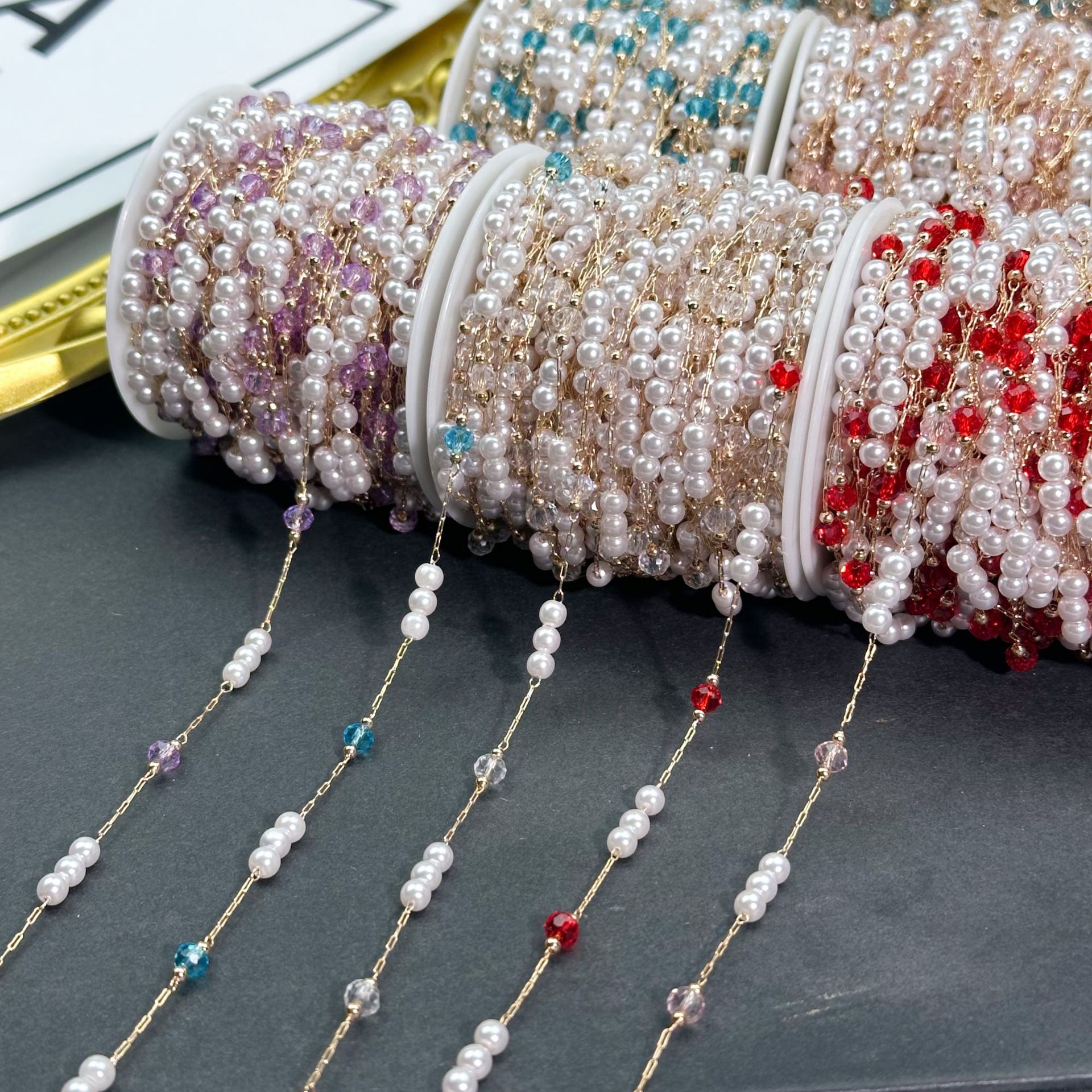 DIY Chain, Colorful Crystal Pearl Copper Chain, Handmade Hairpin Tassel Chain, Ancient Style Jewelry Accessories, Clothing Accessories