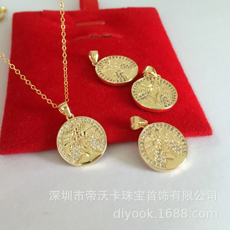 Copper Plated 14K Real Gold Inlaid Stone 14.5mm Vintage Portraits Pendant Coin Gold Coin Pendant DIY Gold Plated Pendant Accessories