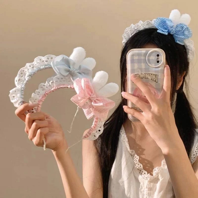 Sweet and Cute Lace Lolita Rabbit Ears Headband Handmade Maid Versatile Design Girly Headband Hair Accessories