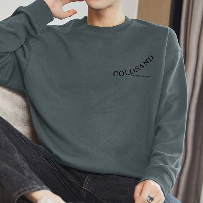 320g Heavyweight Pullover Sweatshirt for Men 2026 New Trendy Letter Print Round Neck Base Shirt Loose Long-Sleeve T-Shirt