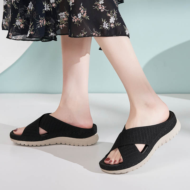 1902-7 Amazon's New 2025 European and American Style Fly-Knit Sports Casual Sandals with Velcro Cut-Out Thick-Soled Women's Slippers