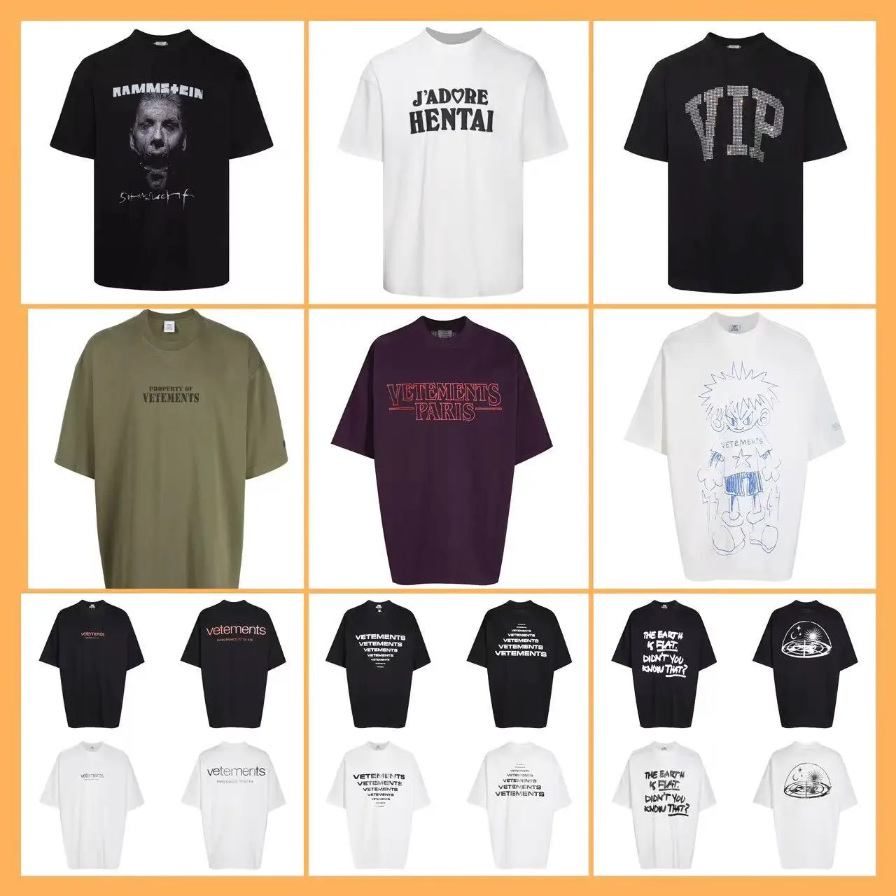 Cross-Border Vtm New American Trend Signature Letter Os Loose Casual Short-Sleeved Round Neck T-Shirt for Men and Women