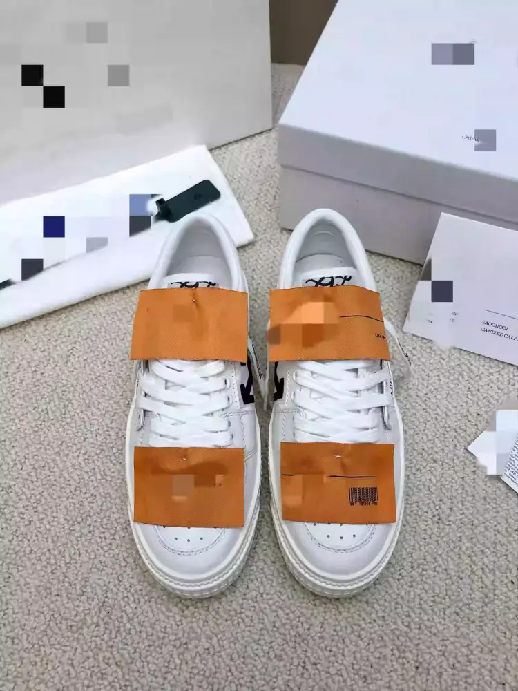 Ow Patch Decorated Sneakers Couple Men's and Women's Color Matching White Shoes Thick Soles Easiest for match Arrow Off Genuine Leather Casual Shoes Trbottomy