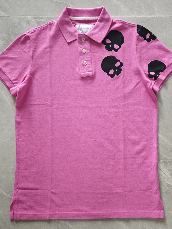 Hydrogen Summer Men's Short-Sleeved Polo Shirt with Skull Print, Pure Cotton Mesh Fabric, Fashionable Hong Kong Style Foto QC de TAOBAO na Qualit.ly