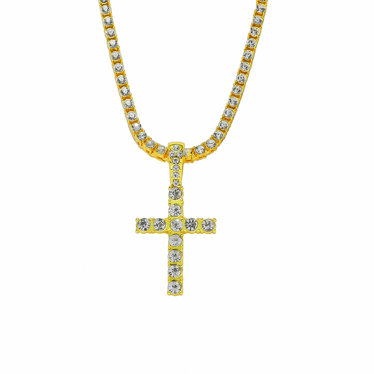 Cross-border Hot Hot Diamond Cross Pendant Necklace Trendy Men's hiphop Tennis Chain Necklace Personalized Jewelry