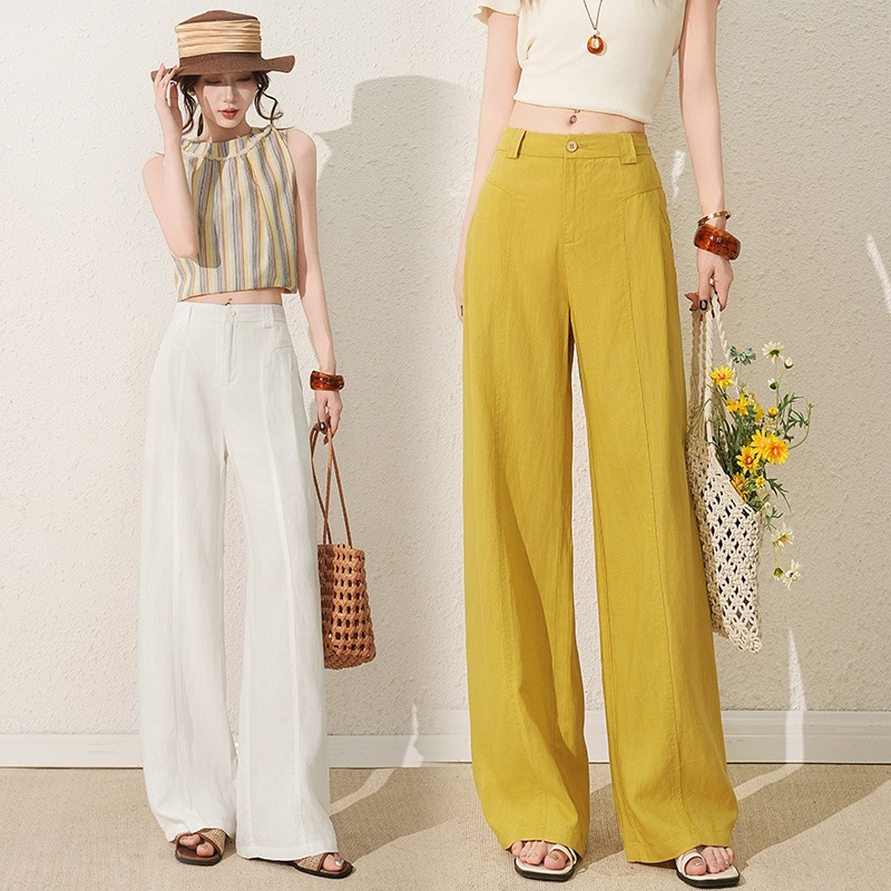 Same Style as in the Mall, Tencel Linen Straight-Leg Casual Pants for Women, Fashionable High-Waisted, Slimming, Drapey, New Spring/Summer Wide-Leg Pants