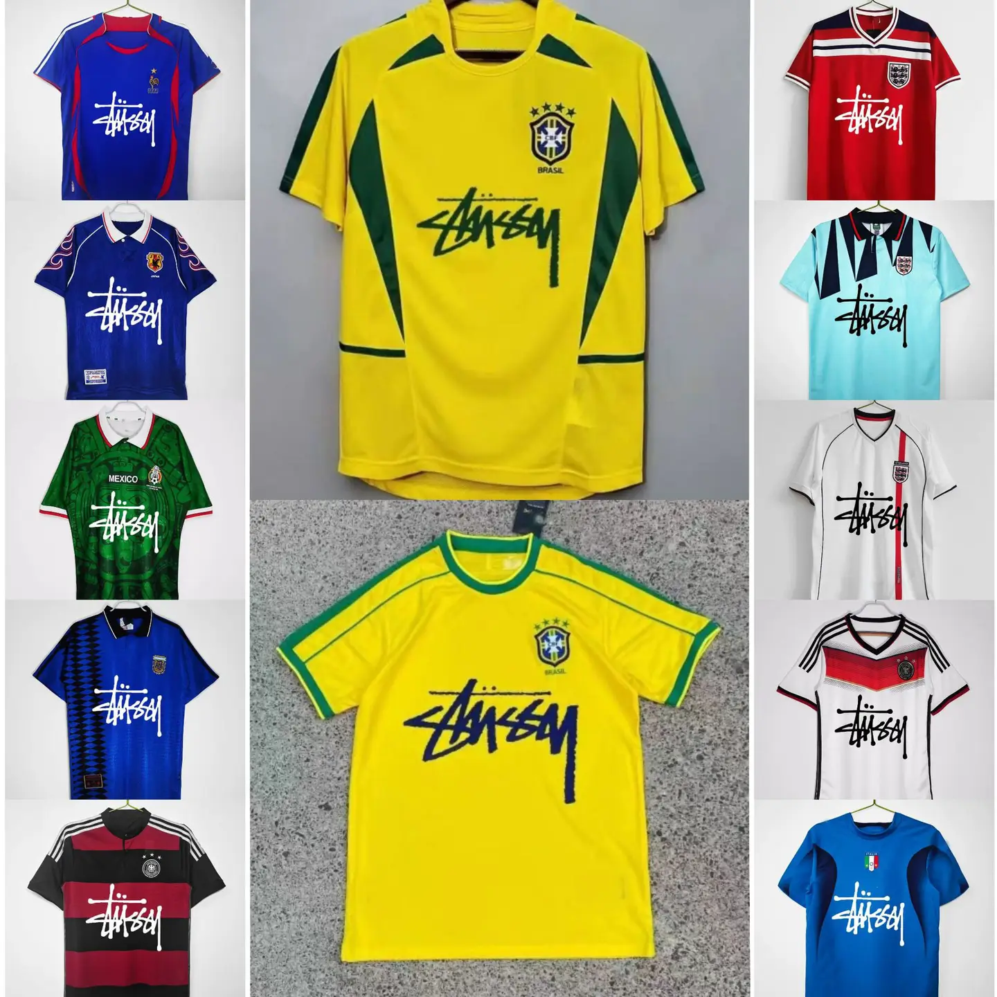 Stussy calligraphy signature vintage jersey Mexico Japan Germany England Argentina Brazil vintage jersey