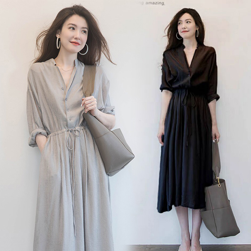 1688 Spring and Autumn New Plus Size Women's Clothing for Fat mm Covering Belly, Slimming Waist, Temperament Long Skirt, French High-Quality Dress