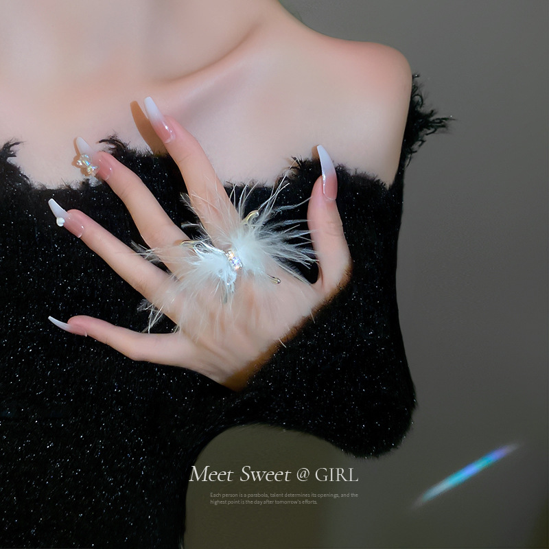 Feather Butterfly Open Ring Instagram Niche Fashion Personality Design Sense Finger Ring Simple Elegant All-match Ring