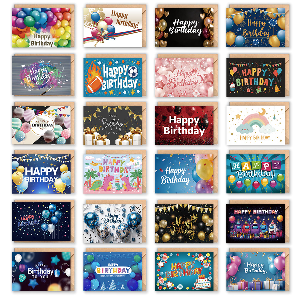 24 Amazon Cross-Border Creative Happy Birthday Thank You Cards with Blessing Messages and Cartoon Small Cards with Envelopes in Stock