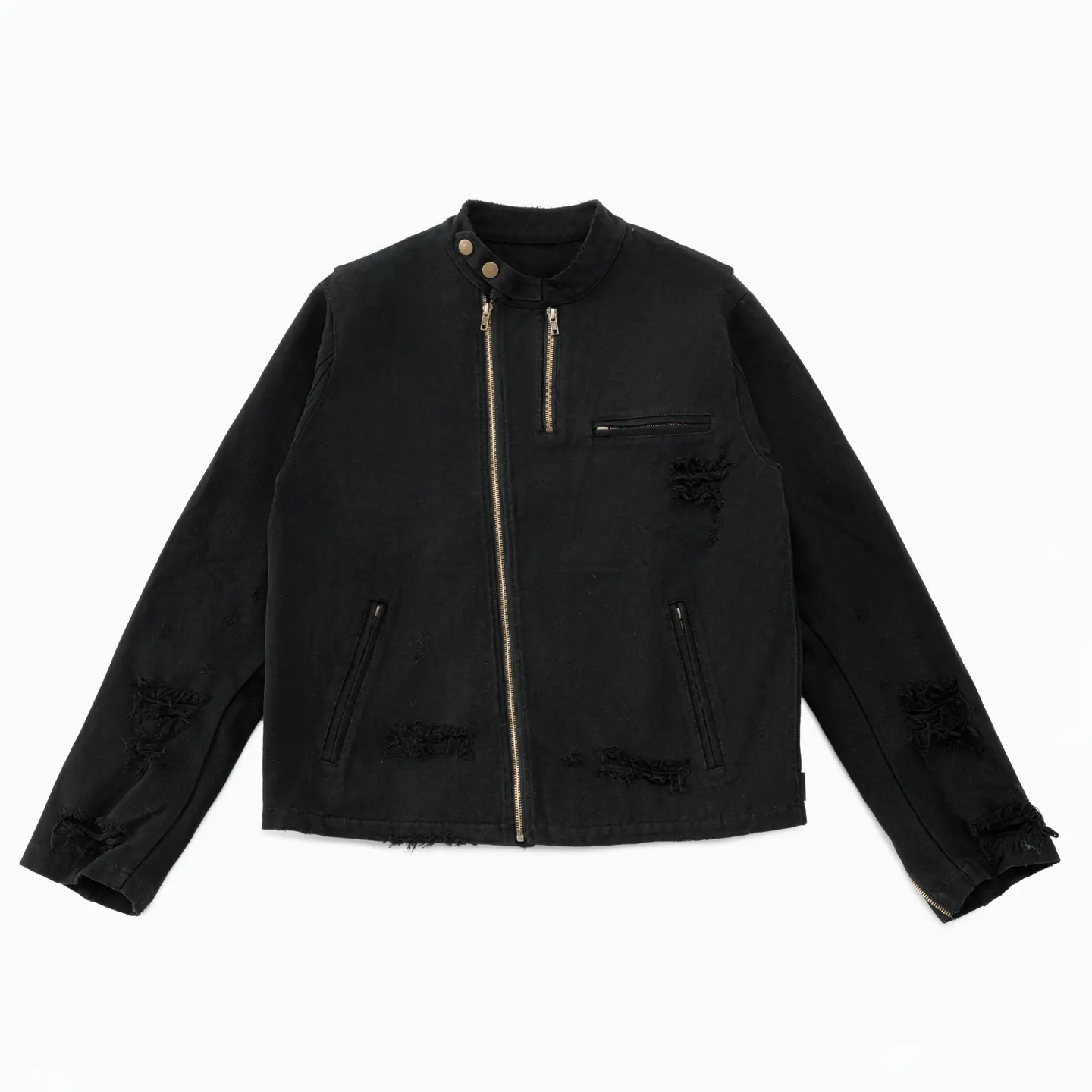 「Rabbit.B」Yonik * Retro Washed Distressed Diagonal Zipper Canvas jacket Outwear