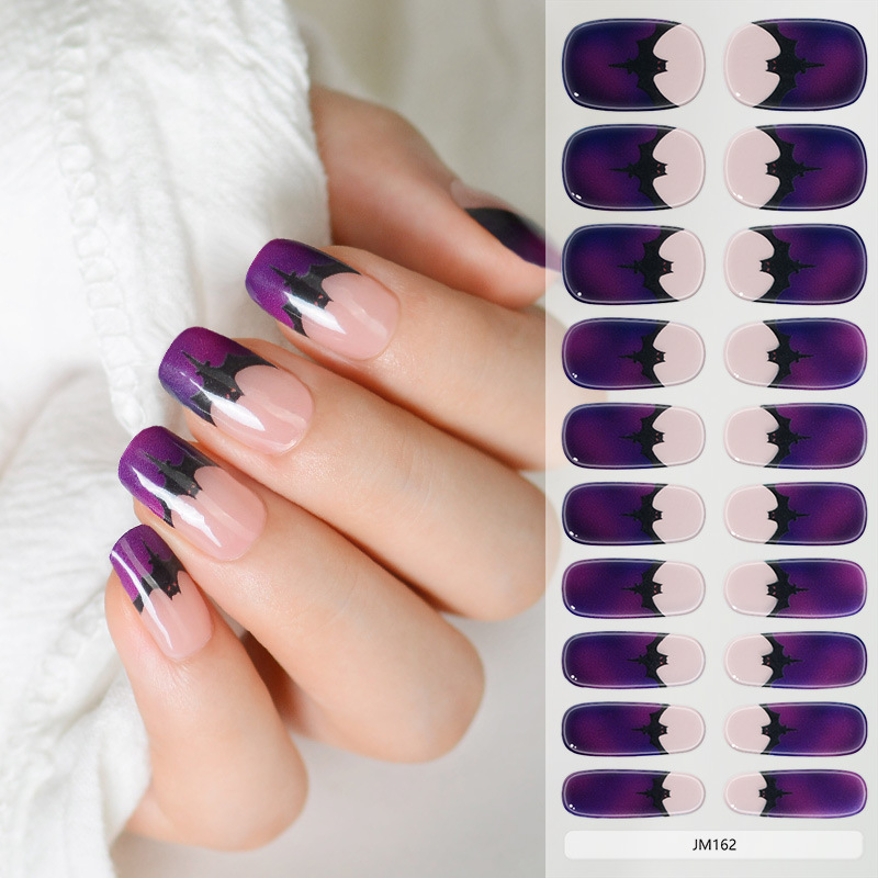 European and American New Halloween Bat Gel Nail Stickers Factory Direct Supply Cross-Border Nail Stickers Purple French Nail Stickers