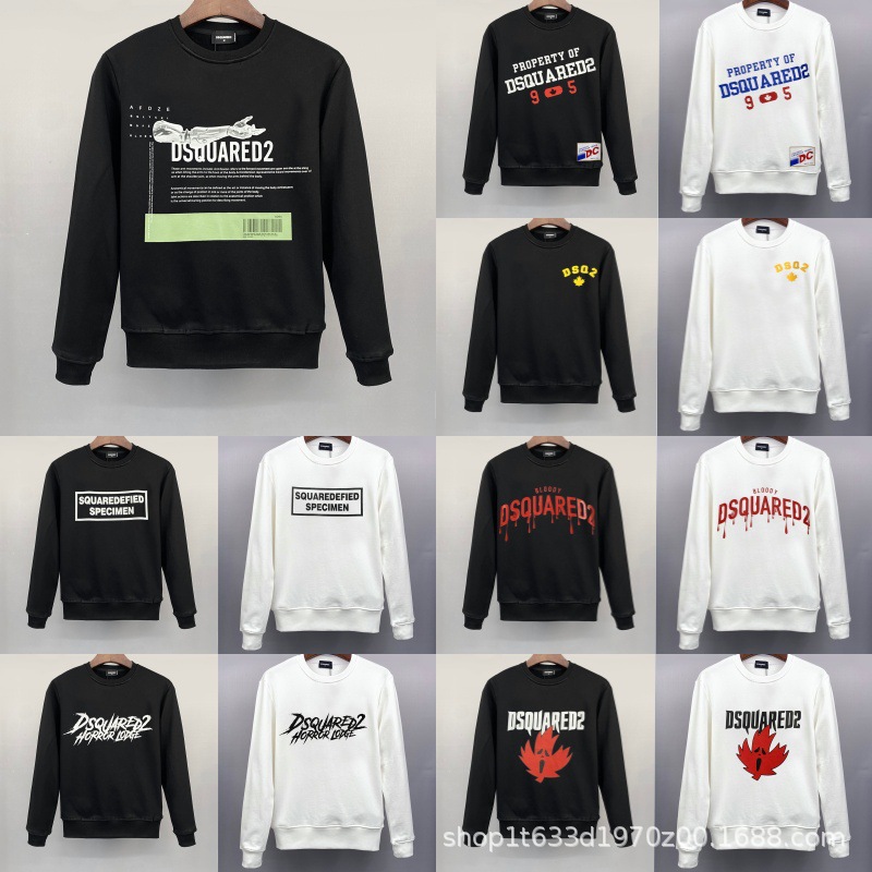 360g Pure Cotton Couple Sweatshirt Dsq New Autumn and Winter Round Neck Long-Sleeved Bottoming Shirt European Style Cross-Border Men's Printed Sweatshirt