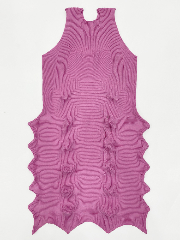 Miyake Pure Color Sea Urchin Knit Sleeveless Dress 2026 Summer New Japanese Style Vest Dress Elegant Waist-Cinching Long Dress