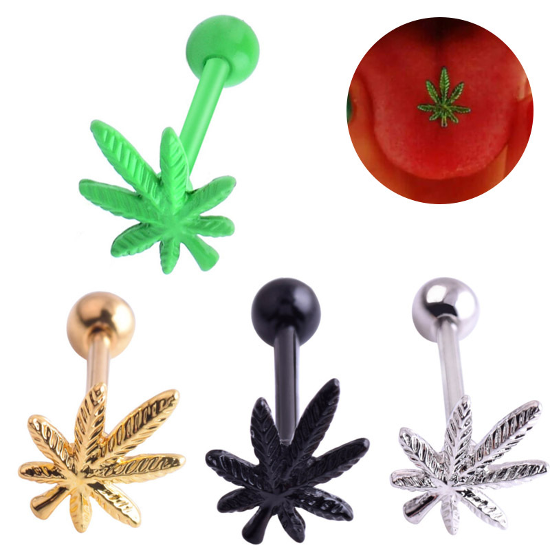 European and American Amazon stainless steel tongue nail piercing jewelry tongue ring leaves tongue nail ear bone nail umbilical nail piercing jewelry