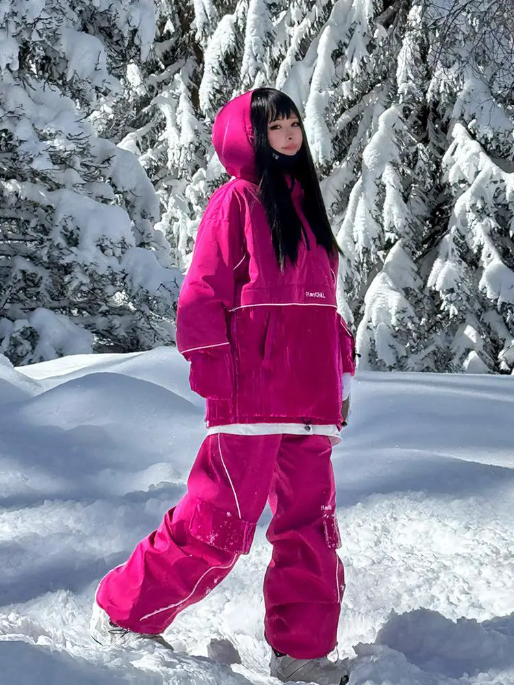 Ren Minagawa 60% off Rose Velvet Patchwork Dark Green Quilted Waterproof Ski Suit 3L Suit Men and Women Loose Abrasion Resistant