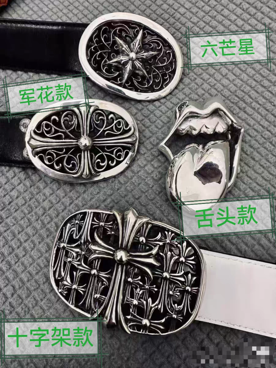 925 sterling silver large tongue belt buckle for men and women, European and American cross, hexagonal star punk, simple and trendy gift giving