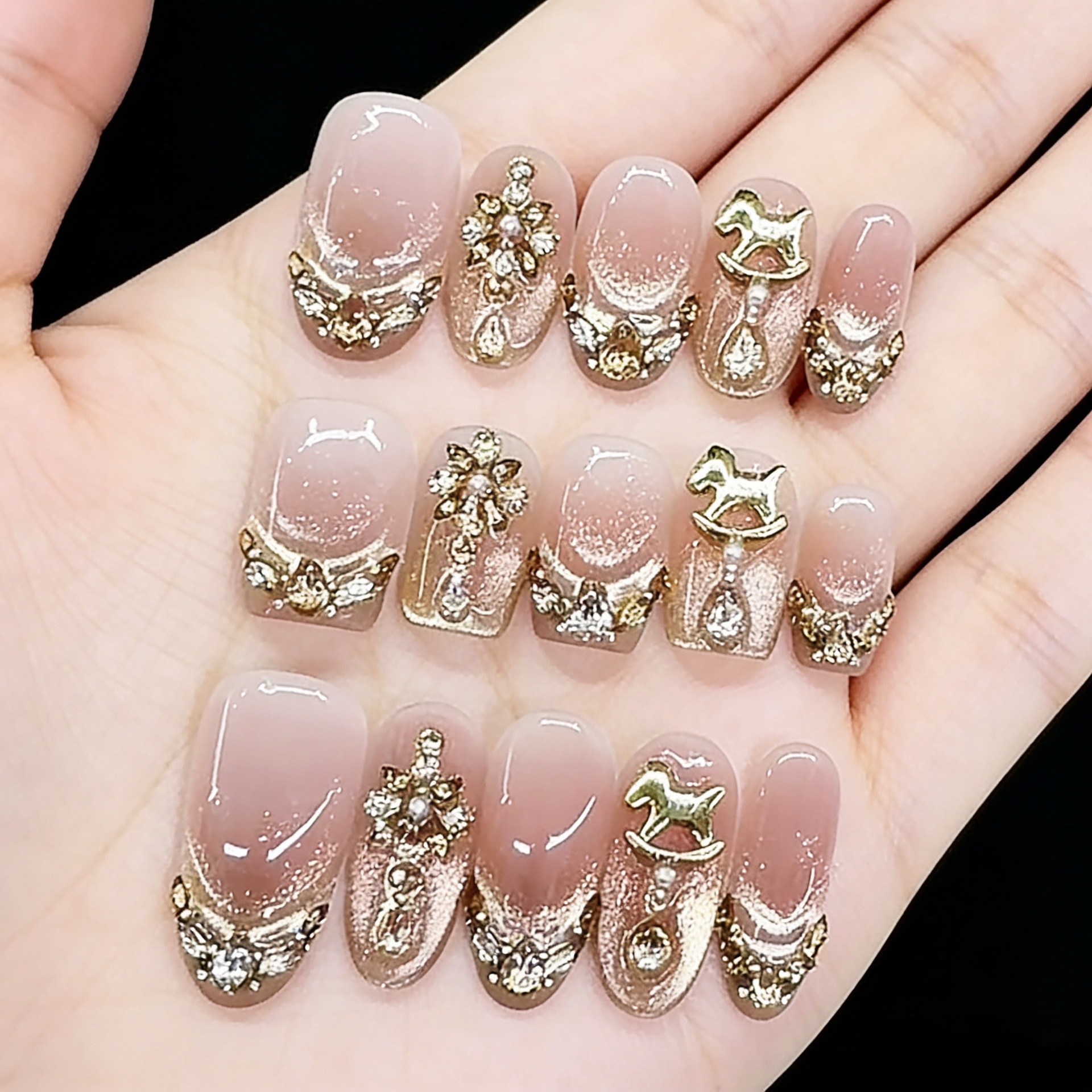 Nai Zi Purely Handmade Wearable Nail Art New Year Edition French Cat Eye Rhinestone Nail Stickers