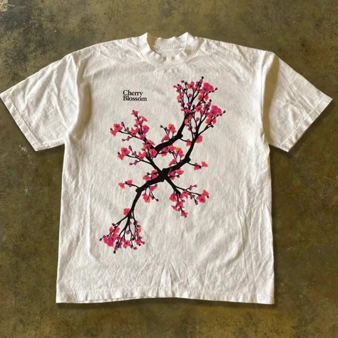 European and American Cross-Border 2025 New Printed Retro T-Shirt Street Clothing Gothic Harajuku Pattern Pure Color Loose T-Shirt