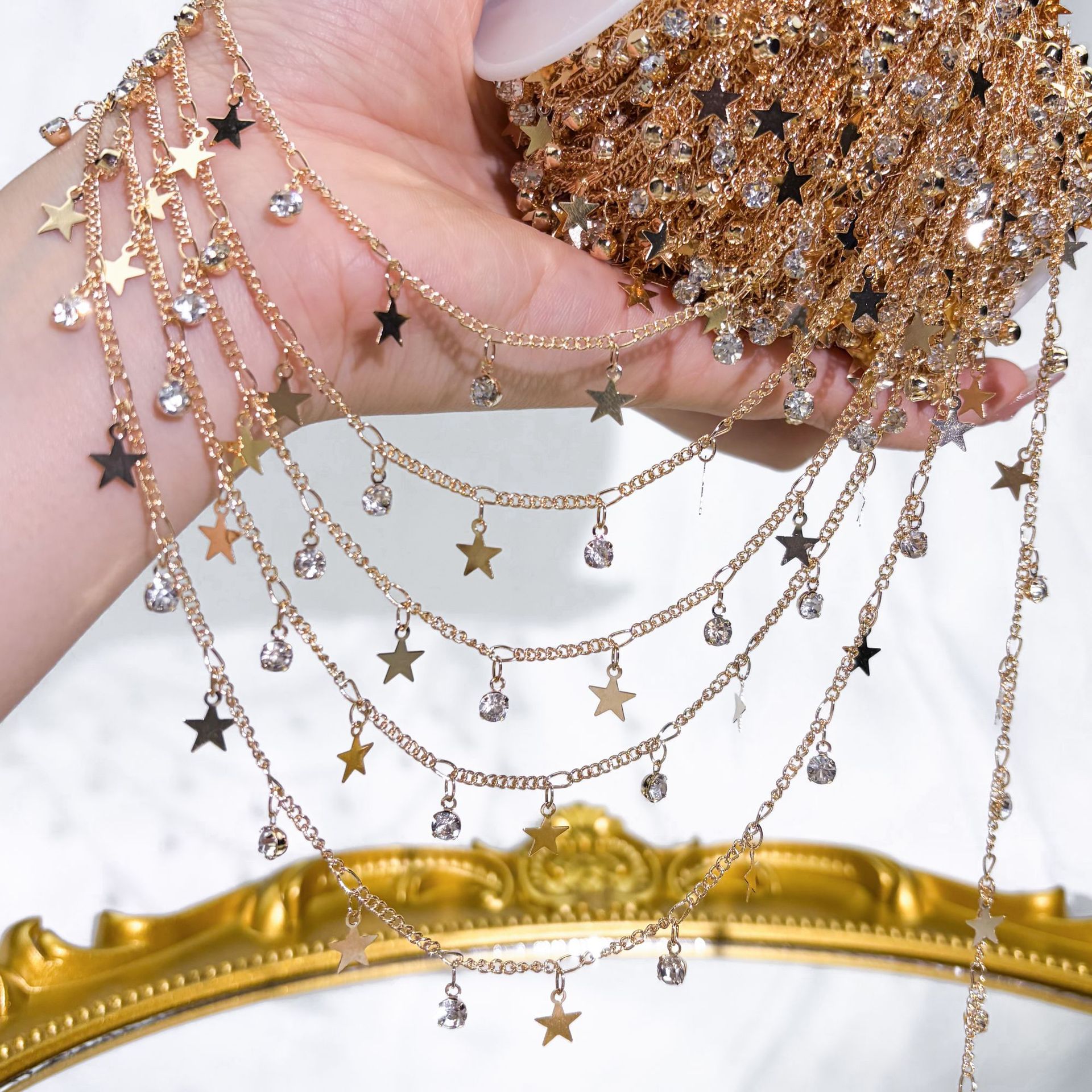 DIY Chain Star Chain Five-Pointed Star Rhinestone High Color Retention Handmade Chain Ancient Style Hair Accessories Accessories Clothing Accessories