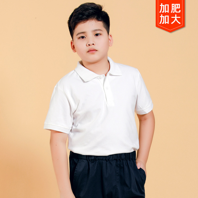 Chubby Children's White Short-sleeved Polo Shirt Boys Summer Extra-large School Uniform Children's Cotton Big Children's Lapel White T-shirt