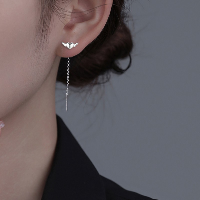 Love Wings Ear Line Sweet Design Sense Flying Heart Healing Angel Wings Heart-shaped Tassel Earrings Ear Chain
