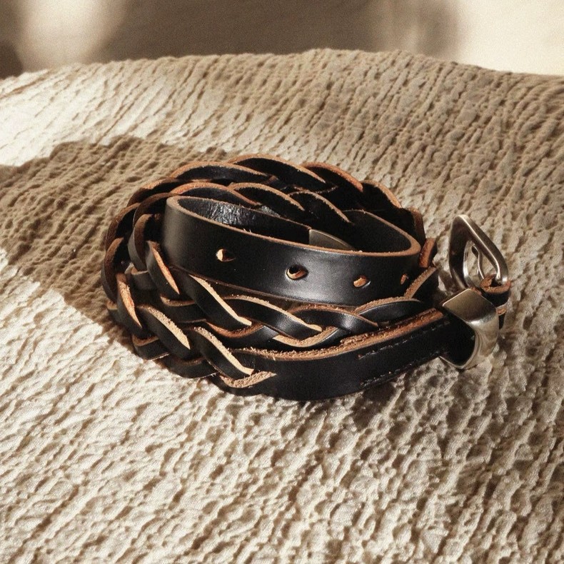 Our Style 25 Spring/Summer New Top Layer Cowhide Brown Woven Belt for Men and Women, Simple Versatile Pin Buckle Belt